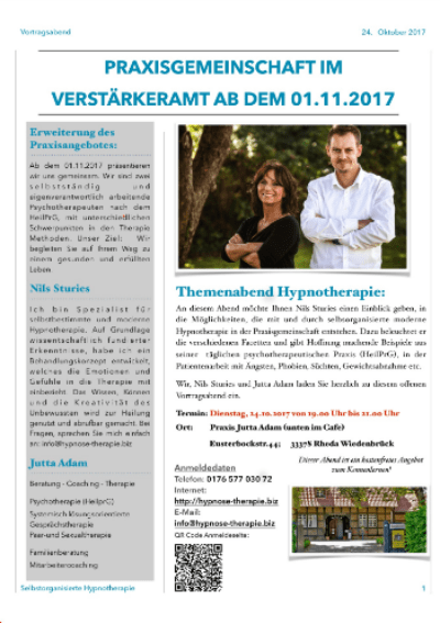 Hypnose Hannover/Hameln/Bielefeld Heilpraktiker Psychotherapie und systemisches Coaching - Nils Sturies - NLP Master Coach, Hypnosetherapeut und Kommunikationstrainer